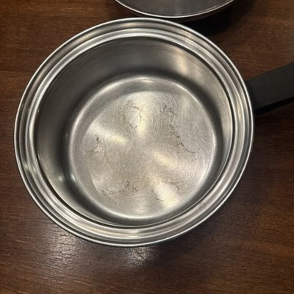Vintage Seal O Matic Thermium Stainless Steel Pots USA 3 PC Set